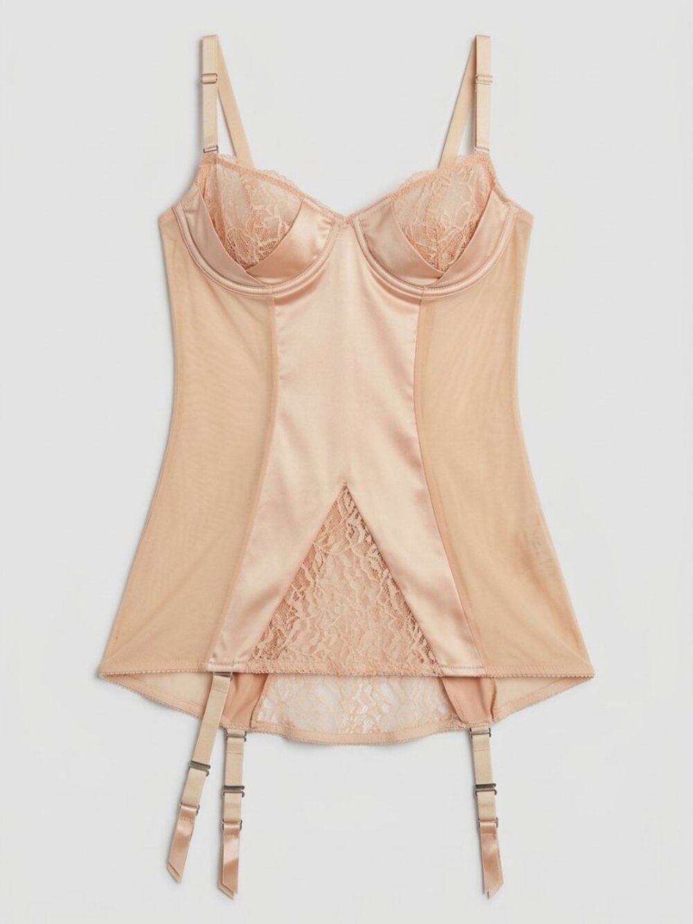 Victoria's Secret Vintage Blush Satin Lace Bustier Slip Size 36C 50189